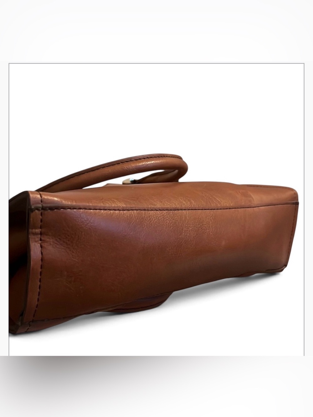 London Fog Brown Faux Leather Satchel Shoulder Bag Gold Tone Hardware Zip Pocket - Picture 9 of 9